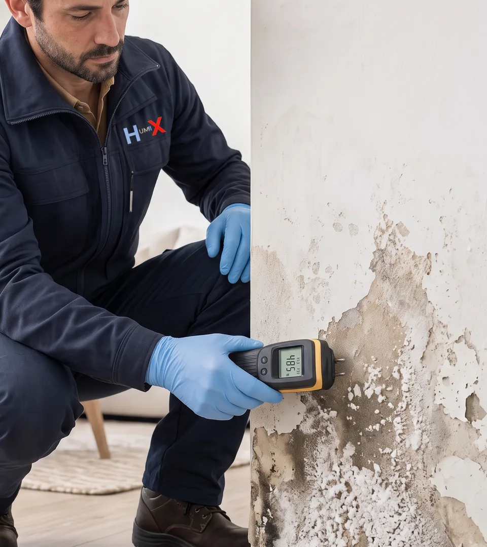 Surveying a damp wall in Bolton